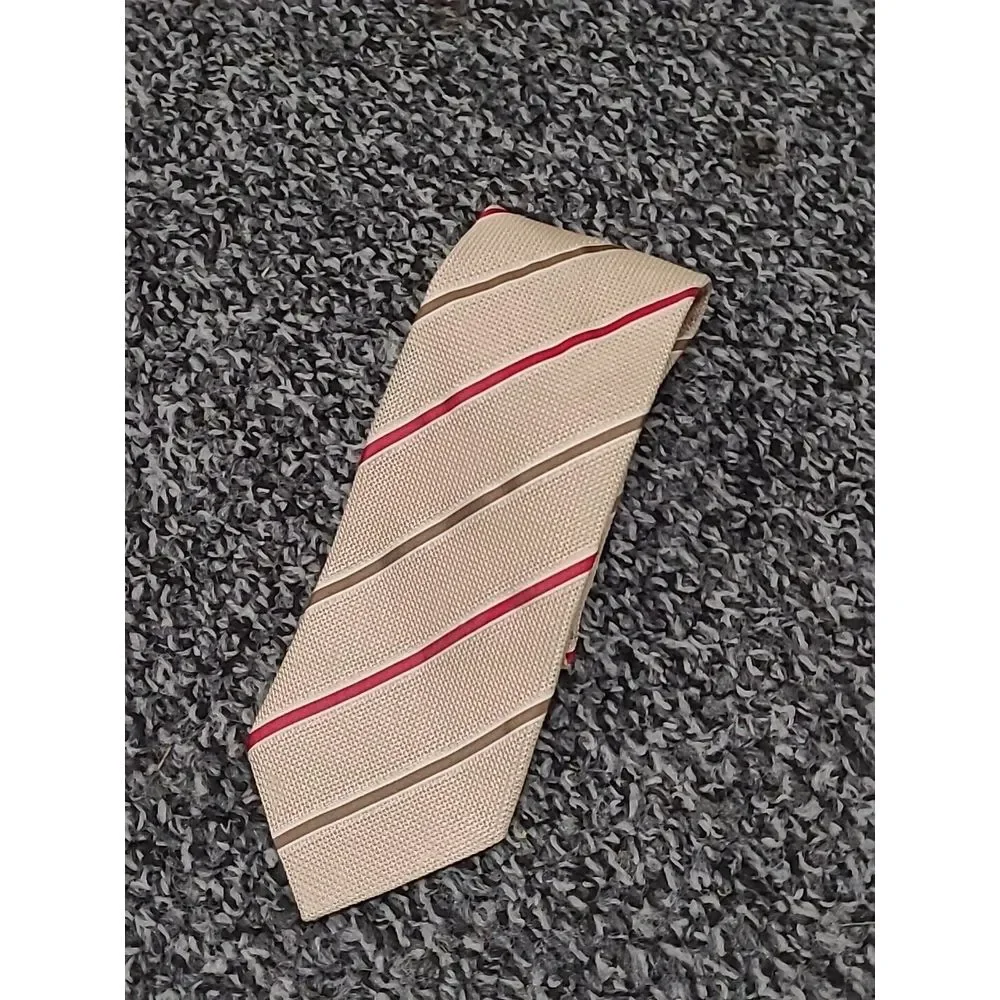 Ermenegildo Zegna‎ Tie Striped Cream Red Stripe Silk Necktie 58/3.75